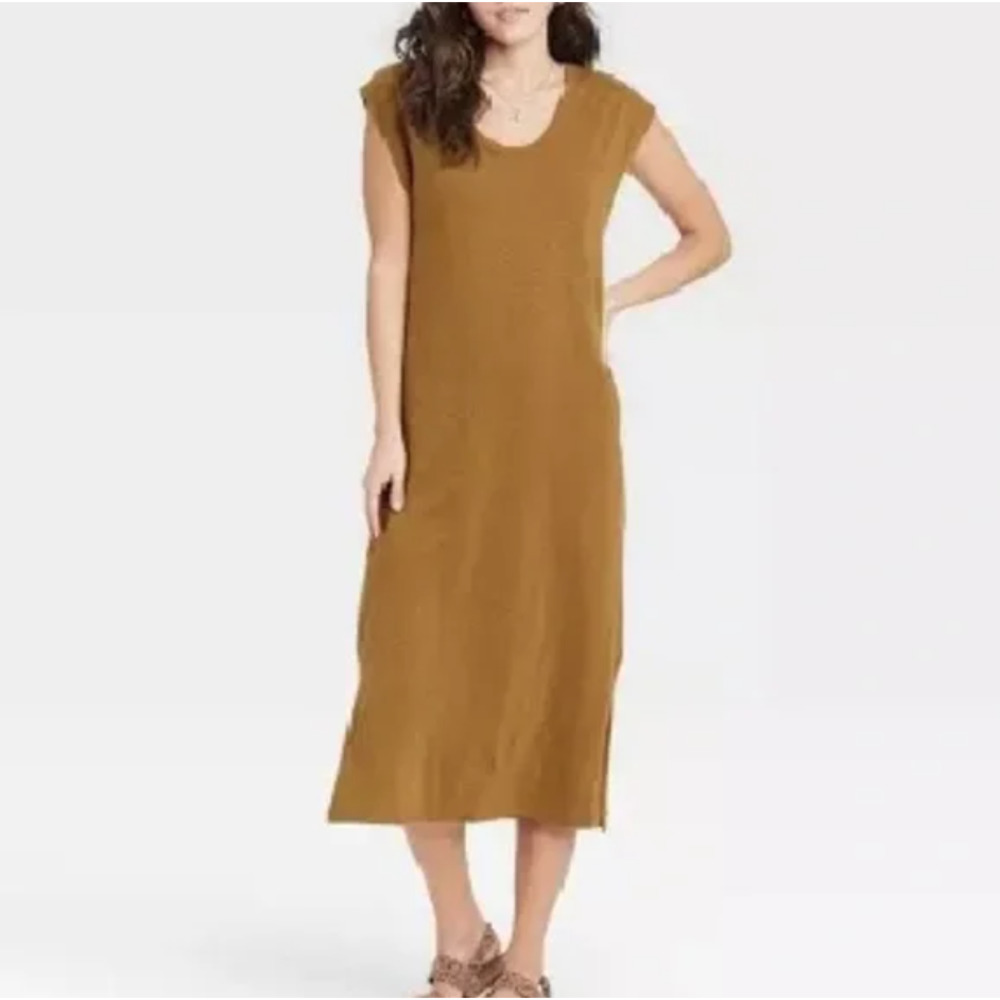 Universal Thread Womens T-Shirt Dress Size Large Brown NEW V Neck Flowy Classic